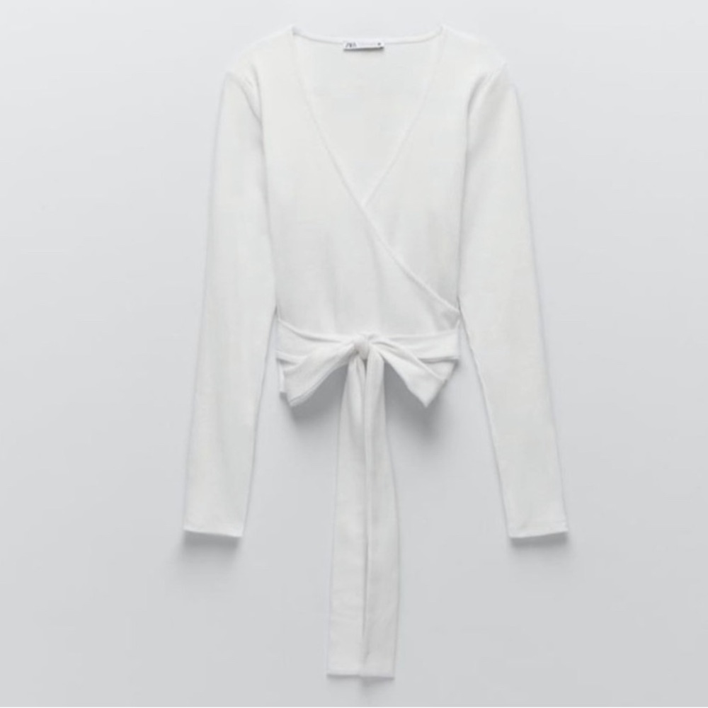 ZARA Wrap Top White Cardigan Knit Crop Top